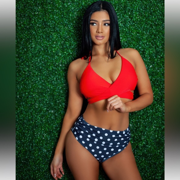 NEW "American Patriot" Sexy Red & Blue Strappy Two Piece Swimsuit Set - Picture 6 of 7